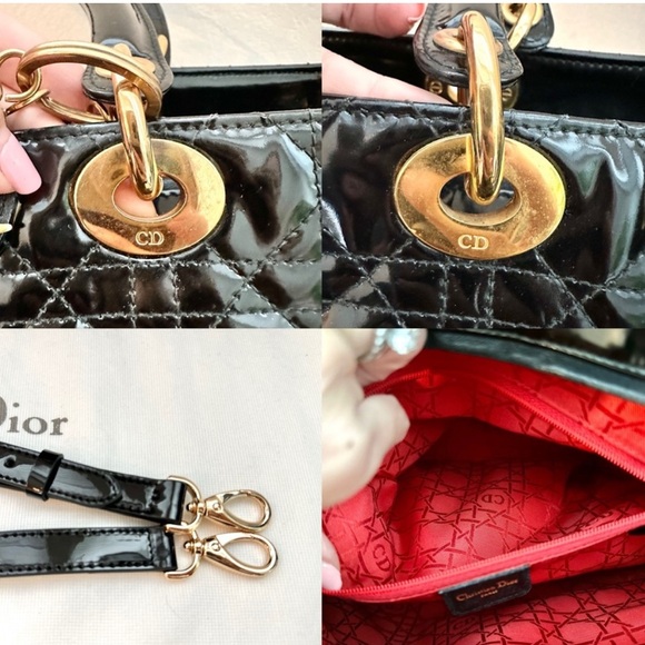 Vintage DIOR Lady Dior Bag - Large Black Quilted Patent Leather - Picture 8 of 16